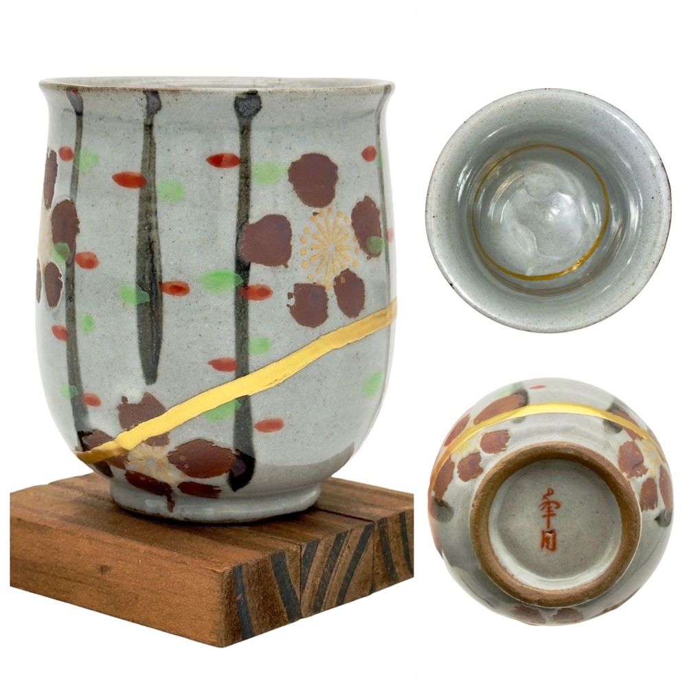 Kintsugi Cup Japanese Yunomi Vintage Stoneware Gold Crack Art Growth Gift